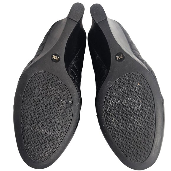 Tory Burch Womens Quilted Leather Wedges Black 7.5M | Quiet Luxury Old Money Min - Picture 11 of 11